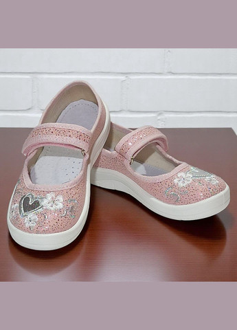 Светло-розовые ортопедические тапочки на липучке для девочки сменная обувь в садик валди Waldi с вышивкой, с цветами