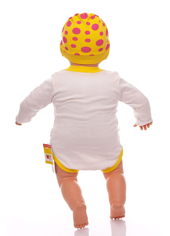 Білий демісезонний комплект боді, повзунки та шапка трикотажний смайлик жовтий 62 см (32982) Murat baby