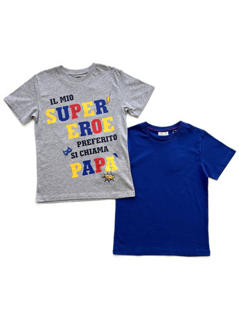 Синя літня комплект (2шт) футболки для хлопця синя + сіра з написами 2000-40/2000-41 (134 см) OVS