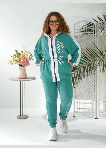 Женский спортивный костюм батал большие размеры с капюшоном мятный на молнии для прогулок Bonita Спортивний костюм (322563270)