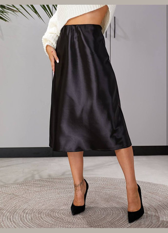 Черная праздничный, коктейльный, офисная, повседневная, кэжуал, вечерний элегантная атласная юбка на резинке No Brand