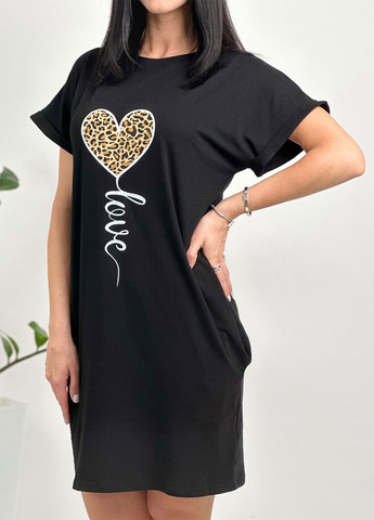 Черное женское платье с рисунком платье-футболка Fashion Girl с рисунком