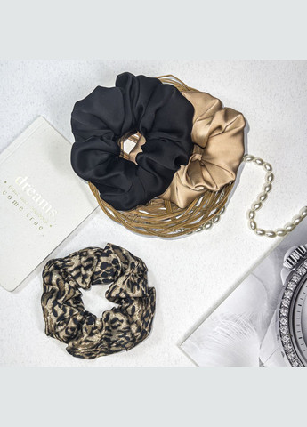 Набір резинок для волосся - Скранчі - 3 резинки з шовка-сатина леопардові InRed (306437384)