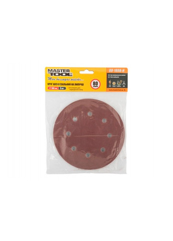 Круг шлифовальный на липучке 180 мм x Р80 с отверстиями (5 шт.) (08-1808-H) Mastertool (365253349)