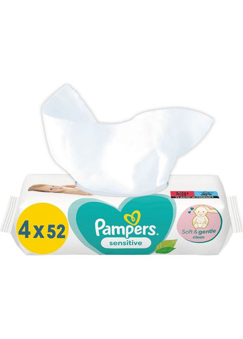 Влажные салфетки Sensitive 4х52 шт (8001841062624) Pampers (358885261)