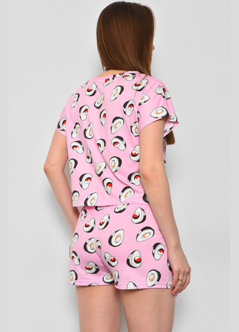 Розовая всесезон пижама женская розового цвета с принтом футболка + шорты Let's Shop