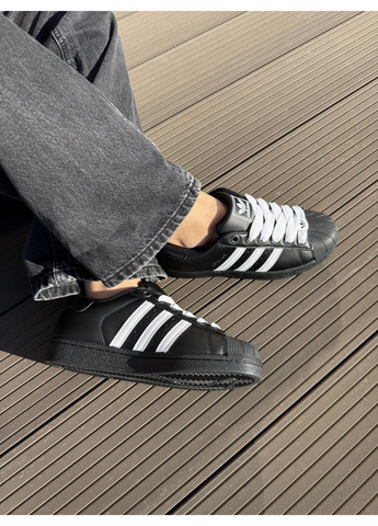 Черные демисезонные кроссовки мужские adidas superstar leather black адидас суперстар No Brand