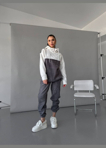 Демисезонный серый спортивный костюм двойка на флисе (кофта на затяжках+штаны), мягенький нежный костюм 2-ка No Brand 303 (307404357)