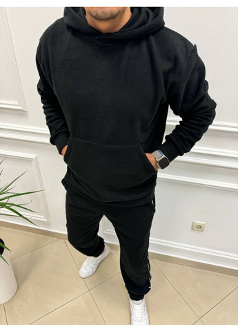 Чорний зимній костюм 0249 чоловічий двосторонній щільний фліс худі та штани Україна