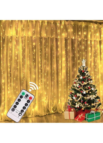 USB гирлянда-занавес 3×3 м 300 LED с пультом 8 режимов теплый белый No Brand (369944008)