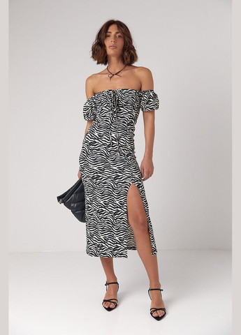 Чорна кежуал силуетна сукня з відкритими плечима з візерунком під зебру 1419 Lurex