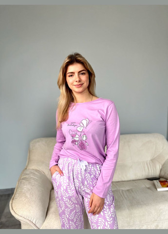 Розовая пижама женская (длинный рукав, кофта+брюки) р.52 No Brand