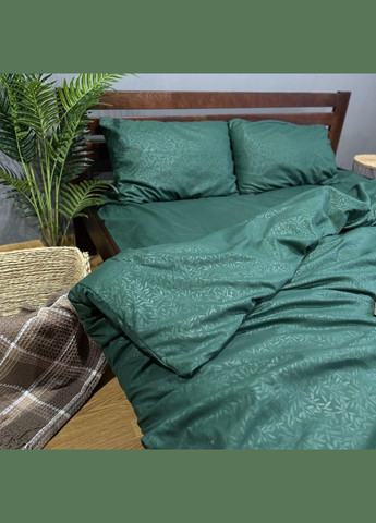 Комплект постельного белья Веточка однотонный полисатин двуспальный простыня на резинке 180x200х20 см Изумрудное 50х70 No Brand (308345919)