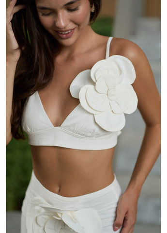 Топ с цветком женский на лето на завязках лен CUBA молочный Handy Wear (298482423)