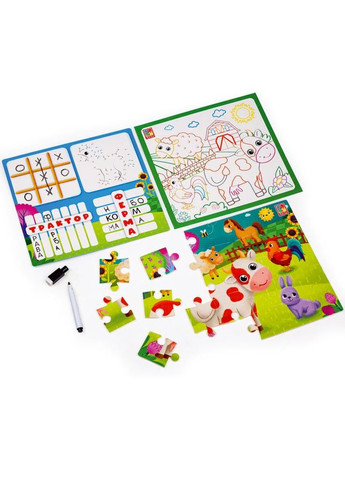 Развивающий набор 4 в 1 "Ферма" VT2002-01 пазл, раскраска. Маркер Vladi toys (334153385)