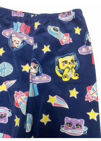 Синяя брюки домашние пижамные велюровые детские на девочку с принтом котик,, синие Primark