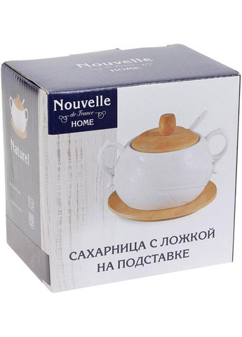 Сахарница фарфоровая Nouvelle Home Лист 400мл с двумя ручками на подставке-костере Bona (297201411)