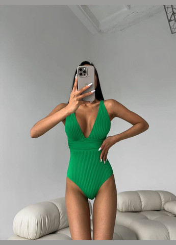 Зеленый летний стильный фактурный купальник слитный Vakko