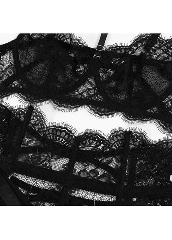 Черный демисезонный кружевной комплект с поясом. черный женский комплект нижнего белья из кружева. эротическое белье женское No Brand