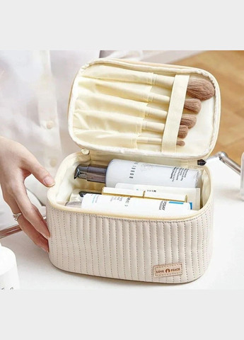 Косметичка зі штучної шкіри, дорожній органайзер для косметики Бежева No Brand (299871195)