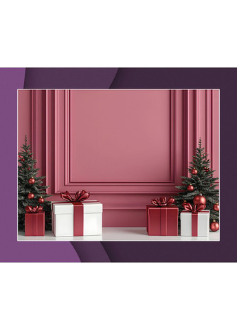 Фотофон праздничный интерьер с красной стеной и подарками, мраморный пол, фон 120×180 см, №57531 PhotoVinyl (354718522)