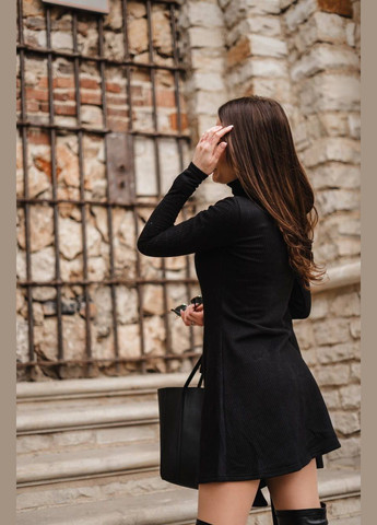 Чорна сукня з ангори рубчик чорного кольору з довгим рукавом, приємна до тіла – затишний та стильний вибір для прохолодної погоди No Brand однотонна