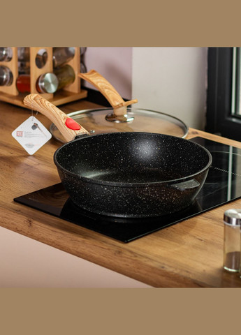 Алюминиевая глубокая сковорода (3,5 л) со стеклянной крышкой Ø28 см черная MGC (356460591)