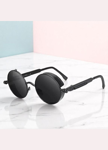 Сонцезахисні чорні жіночі окуляри ретро круглі в стилі панк хип-хоп дзюдзюцу стильні іміджеві окуляри Чорні No Brand Steampunk (335020078)
