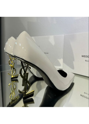 No Brand Свадебные лаковые туфли Opium на фигурном золотом каблуке. белый з текстиль, — (351394452)