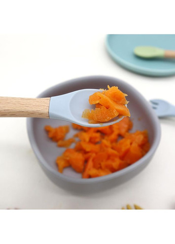 Набор силиконовой детской посуды для прикорма на присосках голубой с грызунком прорезывателем-погремушкой Cheeks (354830539)