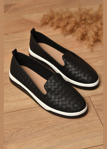 Let's Shop Туфли-лоферы женские черного цвета лоферы черный з искусственный мех, искусственная кожа, украина — демисезон (345569352)