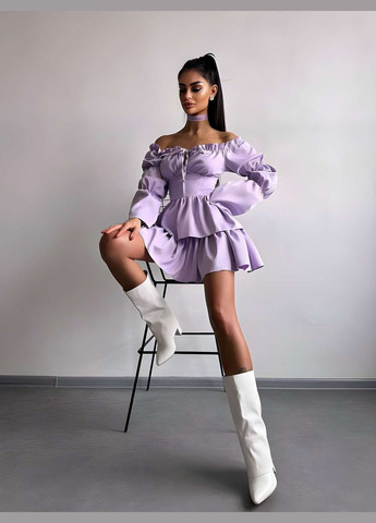 Бузкова святковий, коктейльна, карнавальний, відвертий, повсякденний, кежуал, вечірня жіноча ошатна коротка малинова сукня міні з рюшами зі шнурівкою і широкими рукавами Україна однотонна