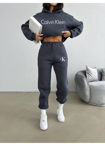 Костюм тринитка на флисе (худые, брюки), цвет Темно-серый Fashion (370032796)