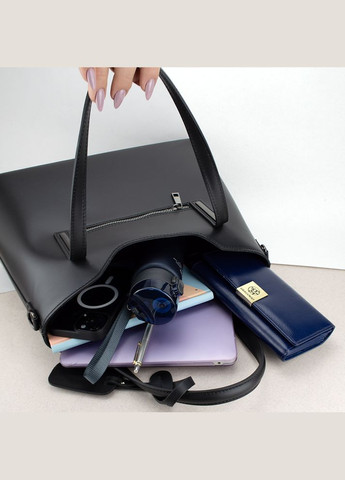 Сумка женская шопер кожаная 8066 большая с 2 ручками черная Virginia Conti (325666564)