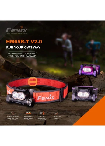 Ліхтар налобний Fenix HM65R-T V2.0 чорний, 1600 лм, IP68, для трейлранінгу, з акумулятором 18650 Osram (394232805)