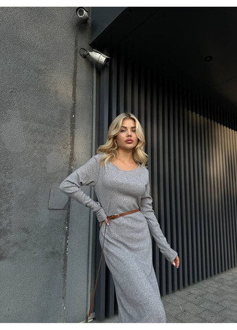 Сіра ангорова сукня мiдi з поясом сiрого кольору 34932 а-силует Fashion однотонна