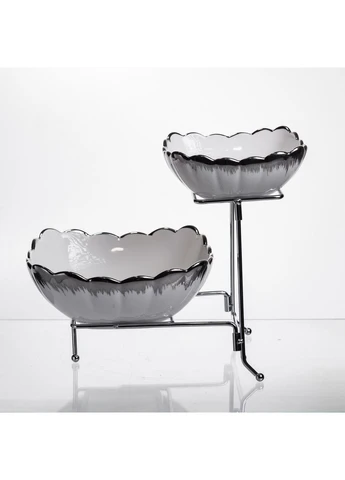 Фруктовница на 2 яруса фуршетная 27×21×25 (см) Белая с серебром 2561-1AS Yiwu (376172382)