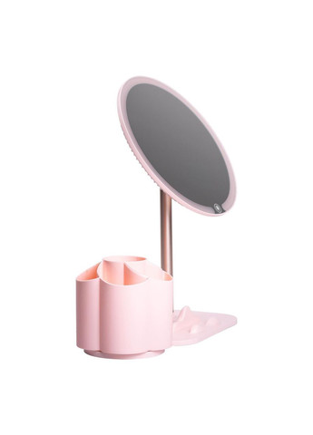 Дзеркало для макіяжу з підсвічуванням кругле настільне Ø21 см з підставкою Рожеве HP-10-9AP Yiwu (370973922)