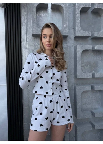 Белая всесезон домашний комплект с сердцами Fashion