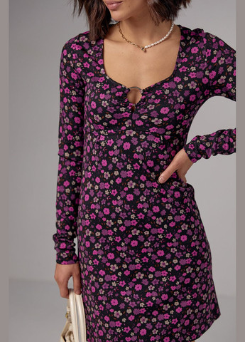 Розовое вечернее короткое платье с цветочным принтом top20ty - зеленый цвет, s (sku_2230) No Brand с цветочным принтом