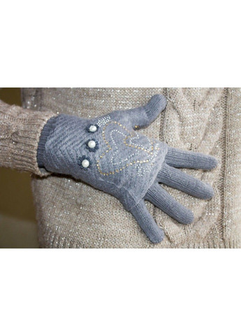 Сірі в'язані жіночі рукавички-мітенки Shust Gloves (362623986)
