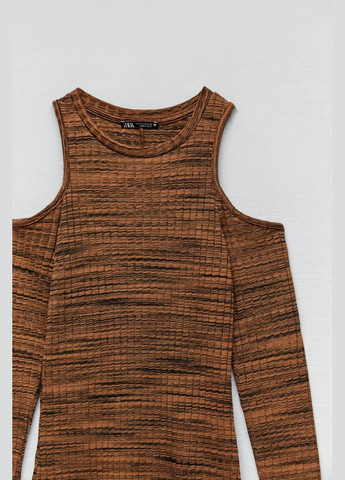 Коричневое повседневный, кэжуал платье миди карамельное открытые плечи Zara