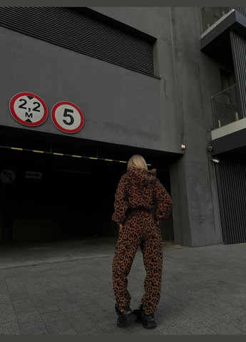 Трендовый леопардовый демисезонный костюм 2-йка на двухстороннем флисе, укороченный худи + штаны на высокой посадке No Brand 164 (302498477)