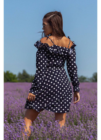 Темно-синее праздничный, повседневный, кэжуал женское платье FINO Mode в горошек