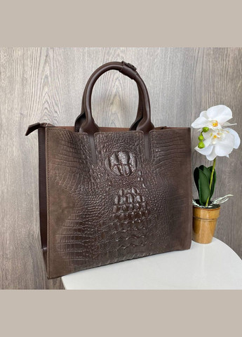 Жіноча сумка замшева через плече з ручками зміїний принт коричнева (sku_817КН) No Brand (330575665)