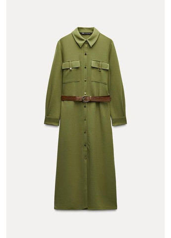 Зелена сукня-сорочка з паском Zara