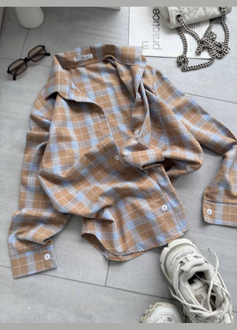 Бежевая повседневный рубашка в клетку Україна с длинным рукавом