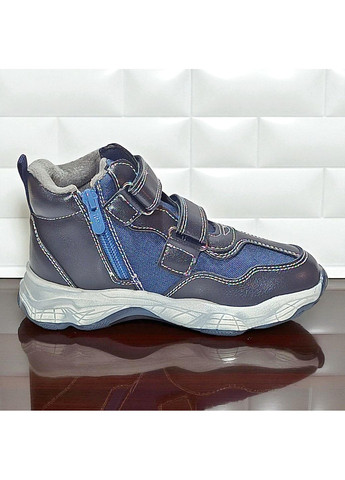 Синие спортивные, повседневные осенние демисезонные утепленные ботинки на липучках ортопедические хайтопы на флисе для мальчика вистеп Weestep