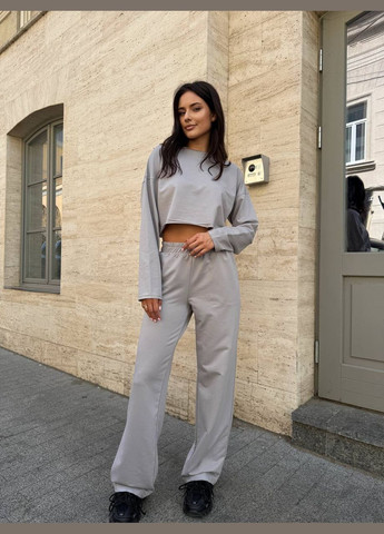 Женский летний костюм кроп-свитшот+брюки графитовый No Brand (346085327)