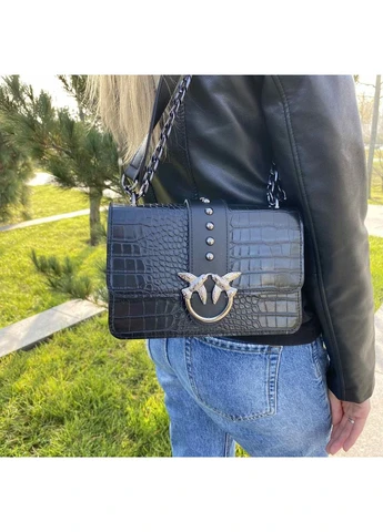 Клатч Pinko в стиле рептилии с птичками, черный матовый (KS_836ЧМ) No Brand (383875336)
